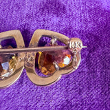 Antique Citrine & Half Pearl Double Heart Pin sold by Doyle and Doyle an antique and vintage jewelry boutique