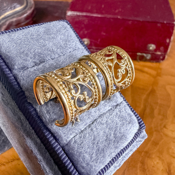 Vintage Filigree Gold Hoop Earrings, sold by Doyle & Doyle an antique and vintage jewelry boutique