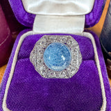 Art Deco Aqua Cab & Diamond Ring sold by Doyle and Doyle an antique and vintage jewelry boutique