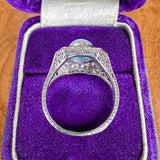 Art Deco Aqua Cab & Diamond Ring sold by Doyle and Doyle an antique and vintage jewelry boutique