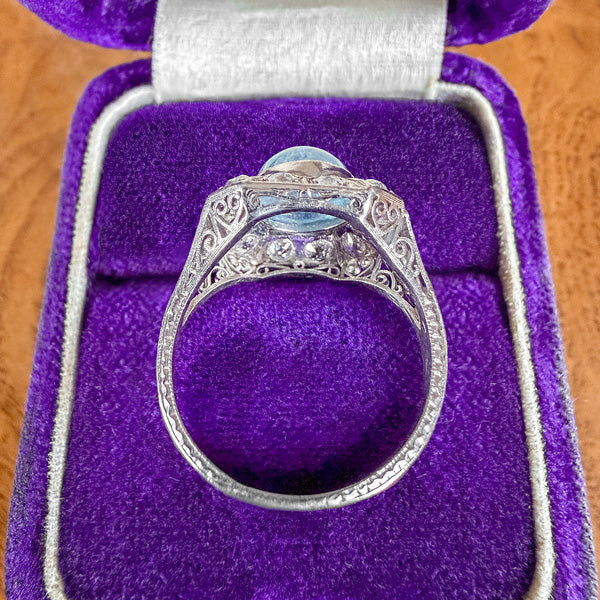 Art Deco Aqua Cab & Diamond Ring sold by Doyle and Doyle an antique and vintage jewelry boutique