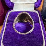 Antique Art Nouveau Lion Ring with Blue Enamel, sold by Doyle & Doyle antique and vintage jewelry boutique