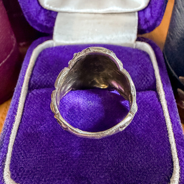 Antique Art Nouveau Lion Ring with Blue Enamel, sold by Doyle & Doyle antique and vintage jewelry boutique