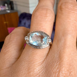 Art Deco Filigree Aqua & Diamond Ring