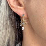 Antique Arts & Crafts Sapphire & Pearl Drop Earrings, sold by Doyle & Doyle an antique and vintage jewelry boutique