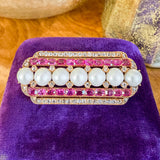 Victorian Pearl, Ruby & Diamond Pin sold by Doyle and Doyle an antique and vintage jewelry boutique