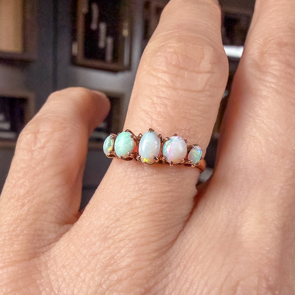 Victorian Opal Five Stone Ring sold by Doyle and Doyle an antique and vintage jewelry boutique