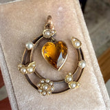Antique Victorian Citrine Heart Crescent Pendant, sold by Doyle & Doyle an antique and vintage jewelry boutique