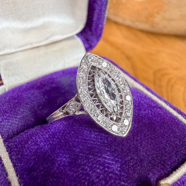 Art Deco Marquise Diamond Ring sold by Doyle and Doyle an antique and vintage jewelry boutique