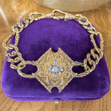 Antique Diamond Plaque & Chased Link Bracelet sold by Doyle and Doyle an antique and vintage jewelry boutique