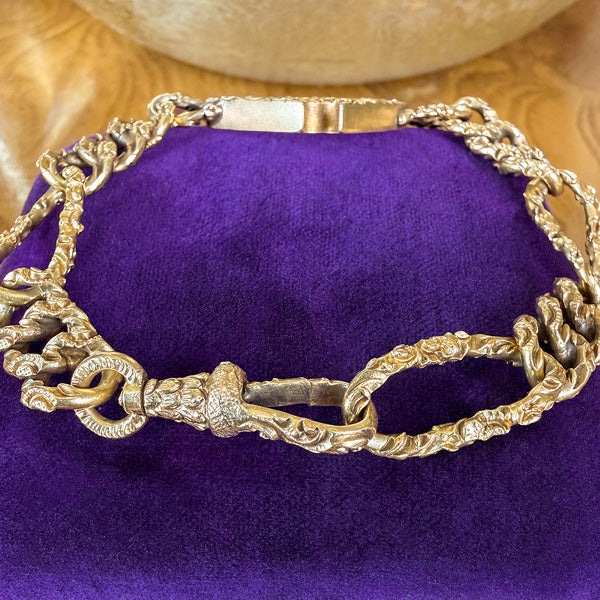 Antique Diamond Plaque & Chased Link Bracelet sold by Doyle and Doyle an antique and vintage jewelry boutique