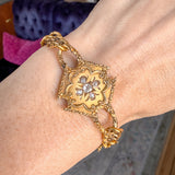 Antique Diamond Plaque & Chased Link Bracelet sold by Doyle and Doyle an antique and vintage jewelry boutique