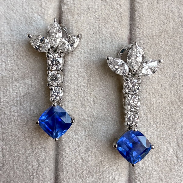 Vintage Diamond & Sapphire Drop Earrings, sold by Doyle & Doyle antique and vintage jewelry boutique