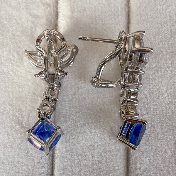 Vintage Diamond & Sapphire Drop Earrings, sold by Doyle & Doyle antique and vintage jewelry boutique