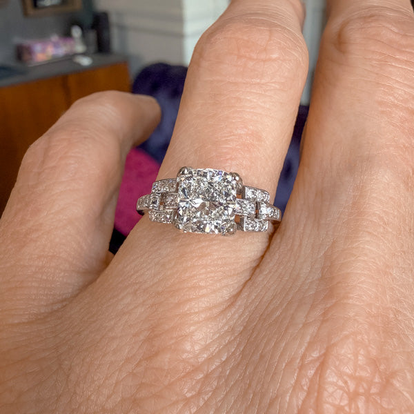 Art Deco Engagement Ring, Cushion 1.50ct sold by Doyle and Doyle an antique and vintage jewelry boutique