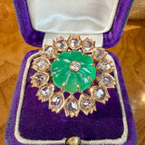 Vintage Carved Emerald & Diamond Ring sold by Doyle and Doyle an antique and vintage jewelry boutique