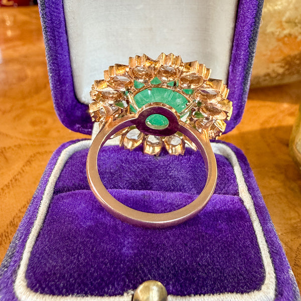 Vintage Carved Emerald & Diamond Ring sold by Doyle and Doyle an antique and vintage jewelry boutique