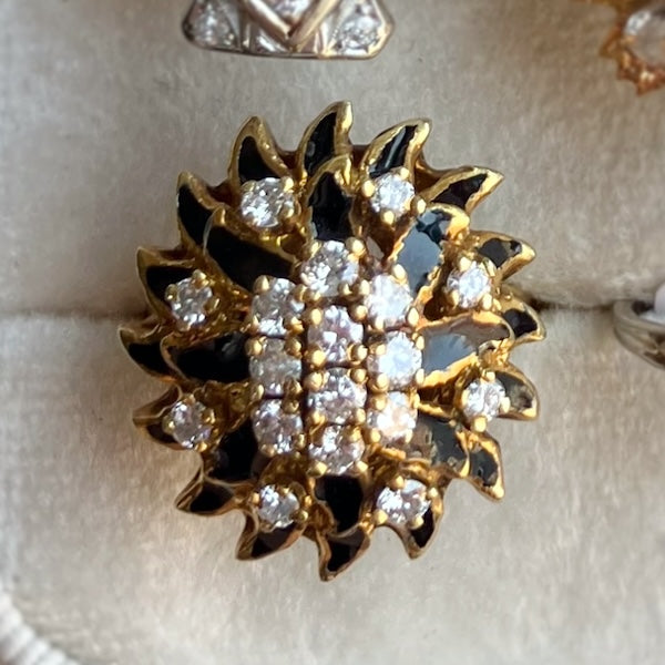 Vintage Diamond and Black Enamel Cluster Ring, sold by Doyle & Doyle antique and vintage jewelry boutique