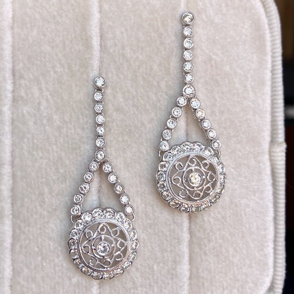 Vintage Diamond Drop Earrings, sold by Doyle & Doyle antique and vintage jewelry boutique