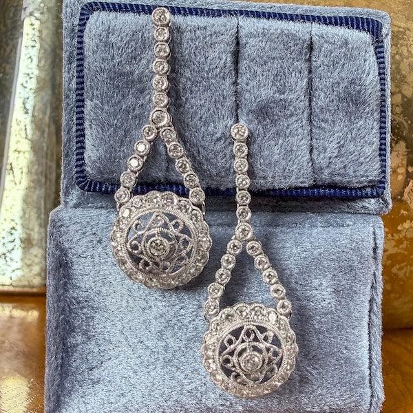 Vintage Diamond Drop Earrings, sold by Doyle & Doyle antique and vintage jewelry boutique