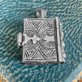 Victorian Silver Book Locket Pendant, sold by Doyle & Doyle antique and vintage jewelry boutique