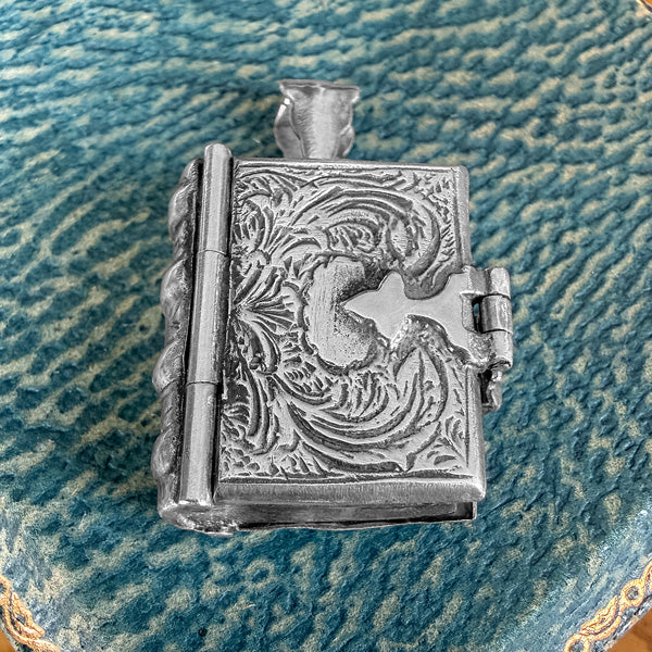 Victorian Silver Book Locket Pendant, sold by Doyle & Doyle antique and vintage jewelry boutique