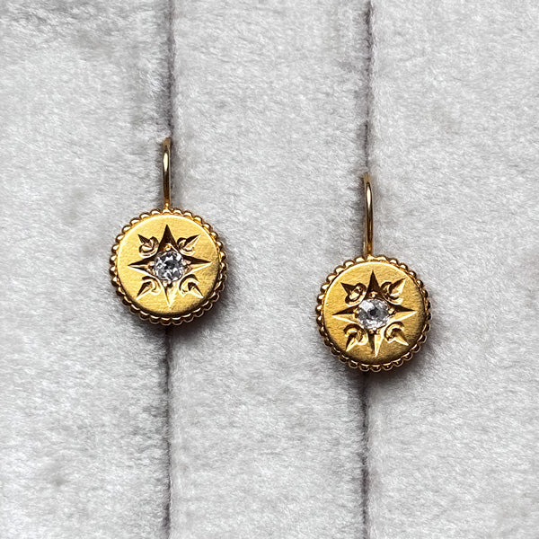 Victorian Diamond Gold Disk Earrings, sold by Doyle & Doyle antique and vintage jewelry boutique