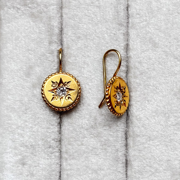 Victorian Diamond Gold Disk Earrings, sold by Doyle & Doyle antique and vintage jewelry boutique