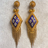 Victorian Diamond Enamel and Fringe Drop Earrings in yellow gold, sold by Doyle & Doyle antique and vintage jewelry boutique