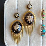 Antique Victorian garnet and diamond earrings with fringe with antique gemstone rings, from Doyle & Doyle antique and vintage jewelry boutique