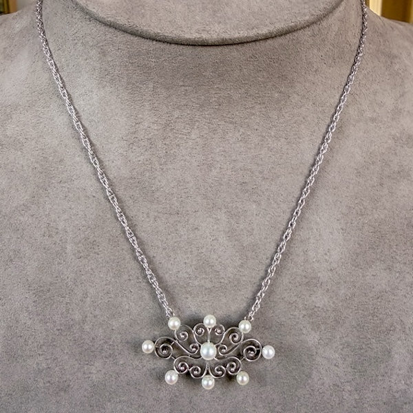 Vintage Pearl Scrolling Plaque Necklace, sold by Doyle & Doyle antique and vintage jewelry boutique