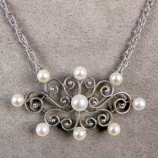 Vintage Pearl Scrolling Plaque Necklace, sold by Doyle & Doyle antique and vintage jewelry boutique