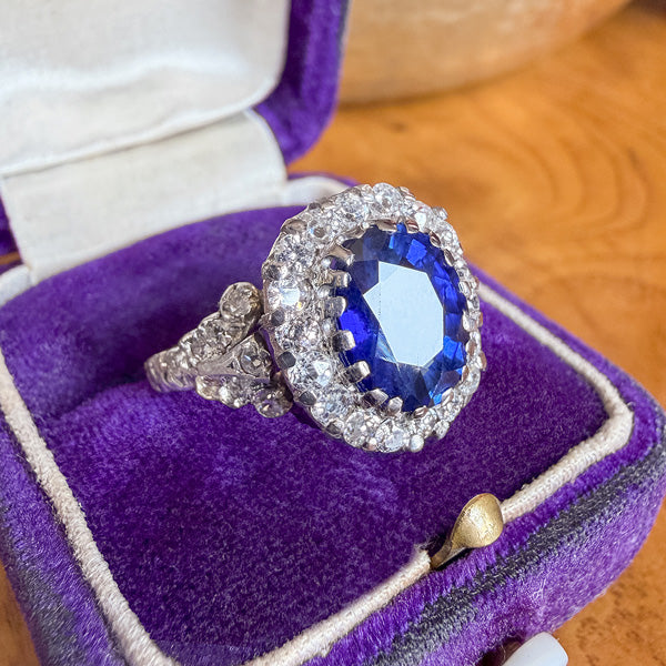 Antique Sapphire & Diamond Ring, 3.50ct. sold by Doyle and Doyle an antique and vintage jewelry boutique