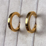 Gold Hoop Earrings with Greek Key engraving, sold by Doyle & Doyle antique and vintage jewelry boutique