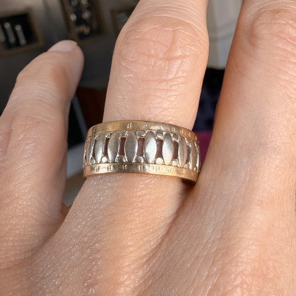 Vintage Patterned Two-toned Wedding Band Ring sold by Doyle and Doyle an antique and vintage jewelry boutique