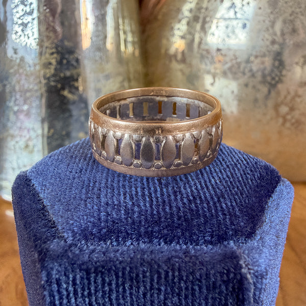 Vintage Patterned Two-toned Wedding Band Ring sold by Doyle and Doyle an antique and vintage jewelry boutique