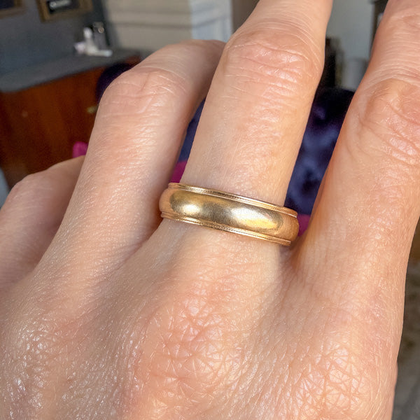 Vintage Half Round Millegrained Wedding Band Ring sold by Doyle and Doyle an antique and vintage jewelry boutique
