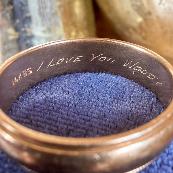 Vintage Half Round Millegrained Wedding Band Ring sold by Doyle and Doyle an antique and vintage jewelry boutique