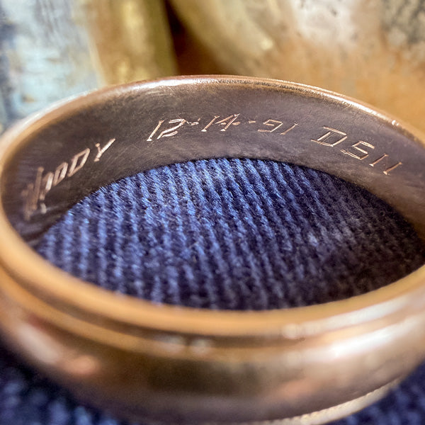 Vintage Half Round Millegrained Wedding Band Ring sold by Doyle and Doyle an antique and vintage jewelry boutique