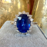 Vintage Cushion Cut Sapphire snd Diamond Ring, sold by Doyle & Doyle antique and vintage jewelry boutique