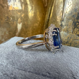 Vintage Cushion Cut Sapphire snd Diamond Ring, sold by Doyle & Doyle antique and vintage jewelry boutique
