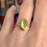 Vintage Oval Green Cat's Eye Ring, sold by Doyle & Doyle antique and vintage jewelry boutique