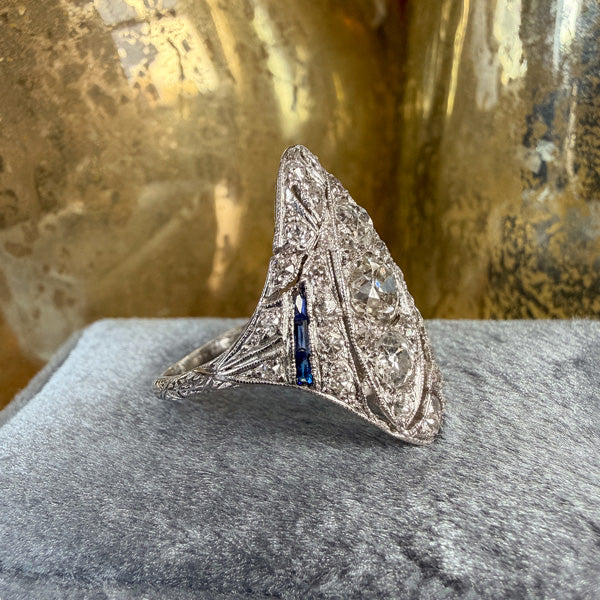 Art Deco Diamond and Sapphire Dinner Ring, sold by Doyle & Doyle antique and vintage jewelry boutique