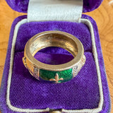 Vintage Green Enamel Diamond Ring sold by Doyle and Doyle an antique and vintage jewelry boutique