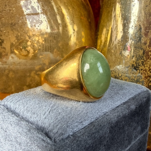 Vintage Jade Cabochon Ring in yellow gold, sold by Doyle & Doyle antique and vintage jewelry boutique
