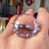 Vintage Round Amethyst and Diamond Statement Ring in silver, sold by Doyle & Doyle antique and vintage jewelry boutique
