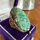 Art Deco Carved Jade Ring in gold, from Doyle & Doyle vintage and antique jewelry boutique