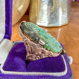 Art Deco Carved Jade Ring in gold, from Doyle & Doyle vintage and antique jewelry boutique
