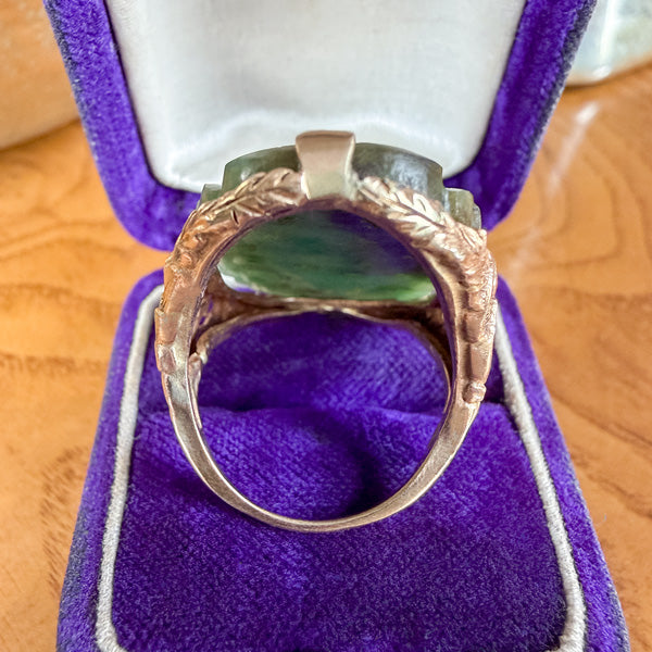 Art Deco Carved Jade Ring in gold, from Doyle & Doyle vintage and antique jewelry boutique