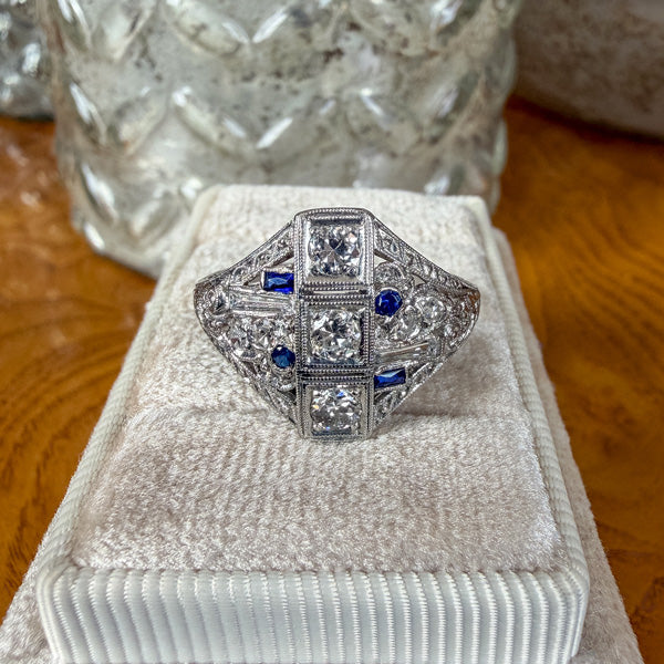 Art Deco Diamond & Sapphire Ring sold by Doyle and Doyle an antique and vintage jewelry boutique